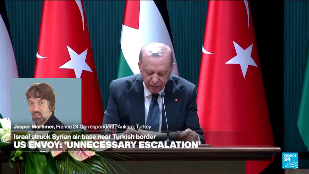 Video thumbnail for Turkey slams Israel's 'untenable' claims after strikes on Syrian base