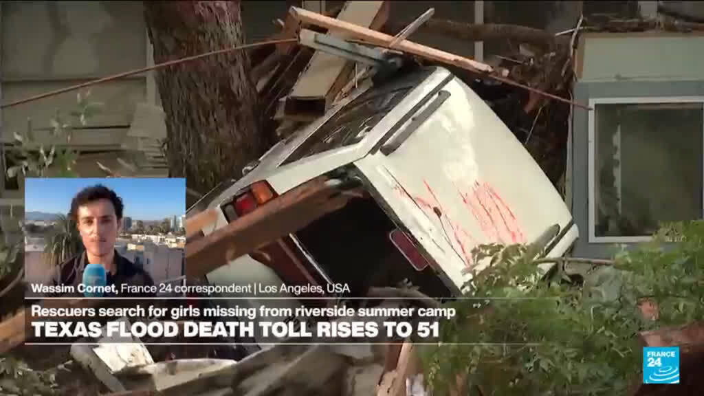 Video thumbnail for Texas flood: Rescuers search for girls missing from riverside summer camps