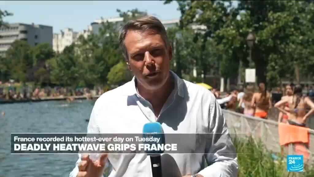 Video thumbnail for Paris opens canal to swimmers looking to cool off in heatwave
