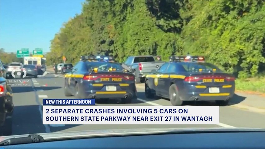 Video thumbnail for Pair of crashes causes early morning traffic on Southern State Parkway