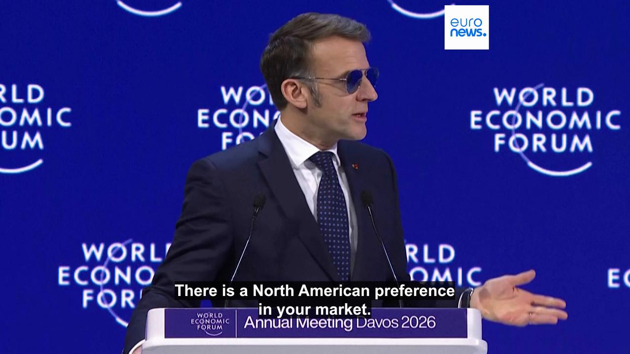 Video thumbnail for Watch: Europe must use its 'tools' when 'rules of the game are not respected', says Macron in Davos