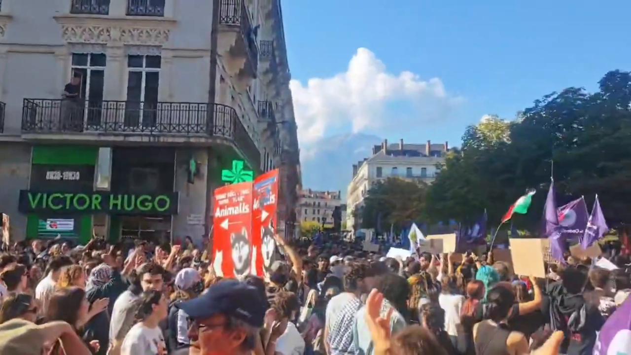 Video thumbnail for France: Young Protesters March Through Grenoble During Nationwide French Student Mobilization.