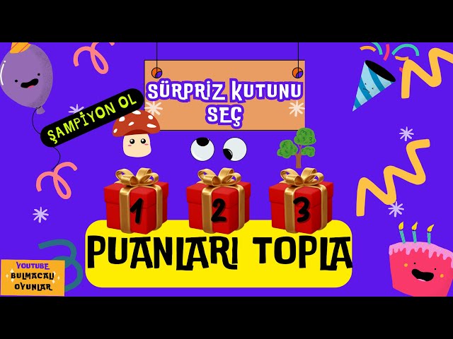 Video thumbnail for Sürpriz Kutunu Seç Puanları Topla Şampiyon Ol - BULMACALI OYUNLAR #kutuoyunları #sürprizkutusu