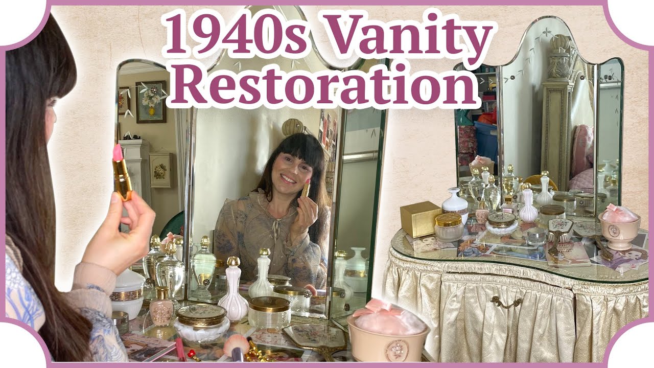 Video thumbnail for Vintage 1940s Old Hollywood Vanity restoration: Vintage Makeup & More!