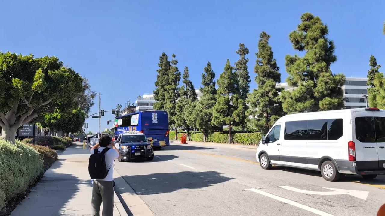 Video thumbnail for US: Iran national team leaves Los Angeles hotel under heavy security amid protests.