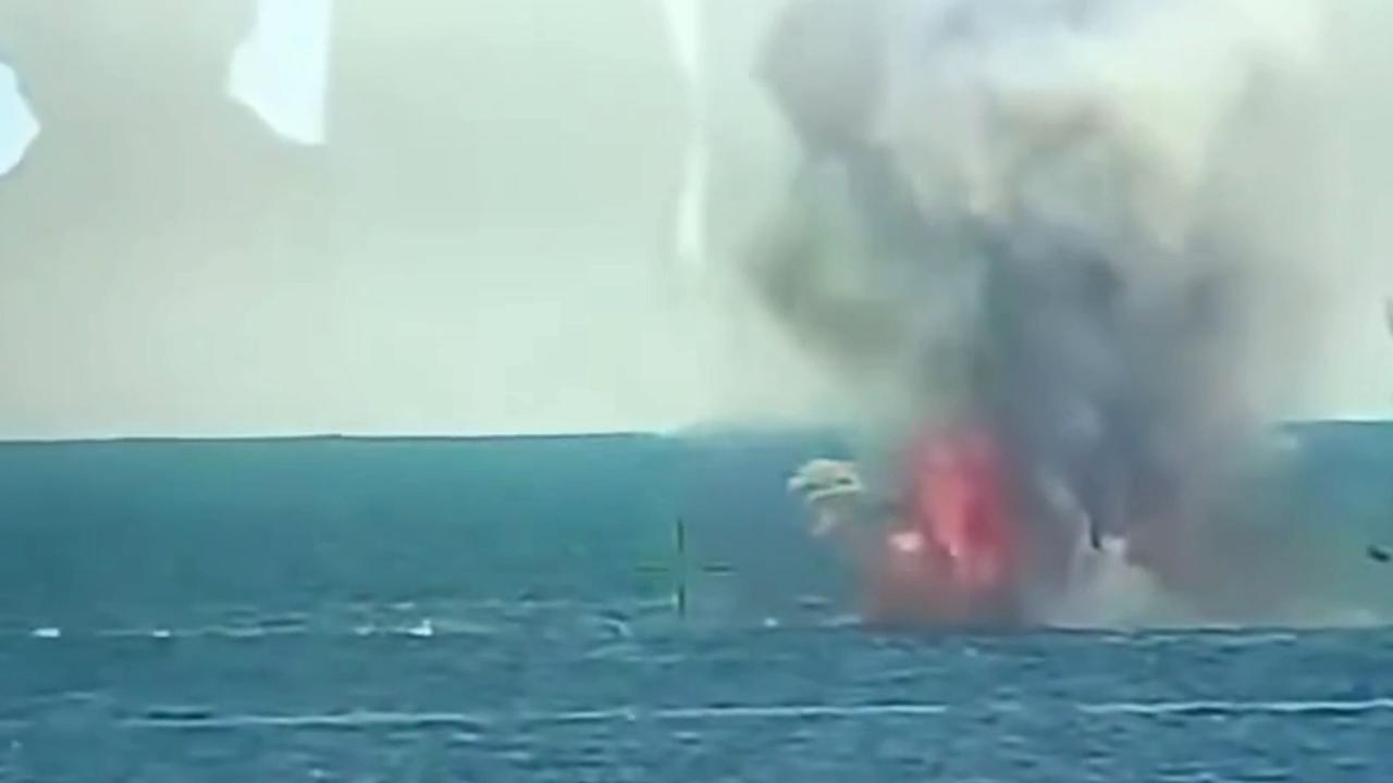 Video thumbnail for Romania: MOMENT - Romanian F-16s destroy naval drone near Black Sea gas platform.