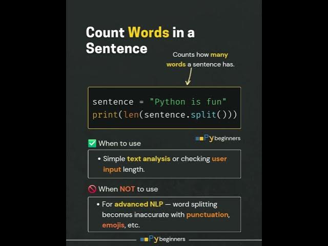 Video thumbnail for This is How to Count Words in a Sentence in Python #python #pybeginners #cprogramming