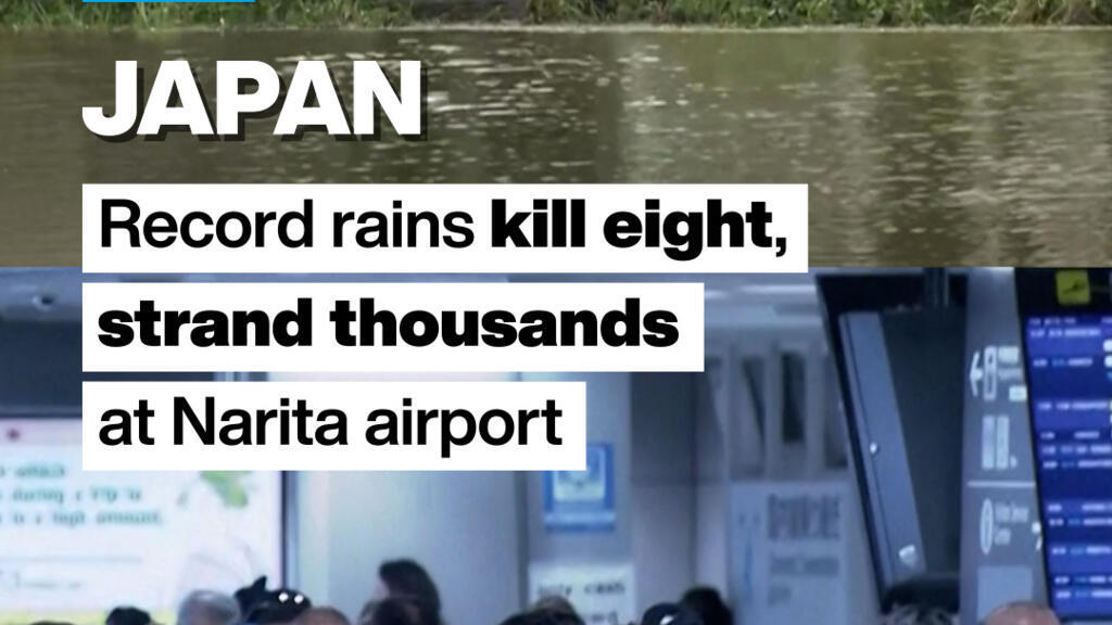 Video thumbnail for Japan: Record rains kill eight, strand thousands at Narita airport