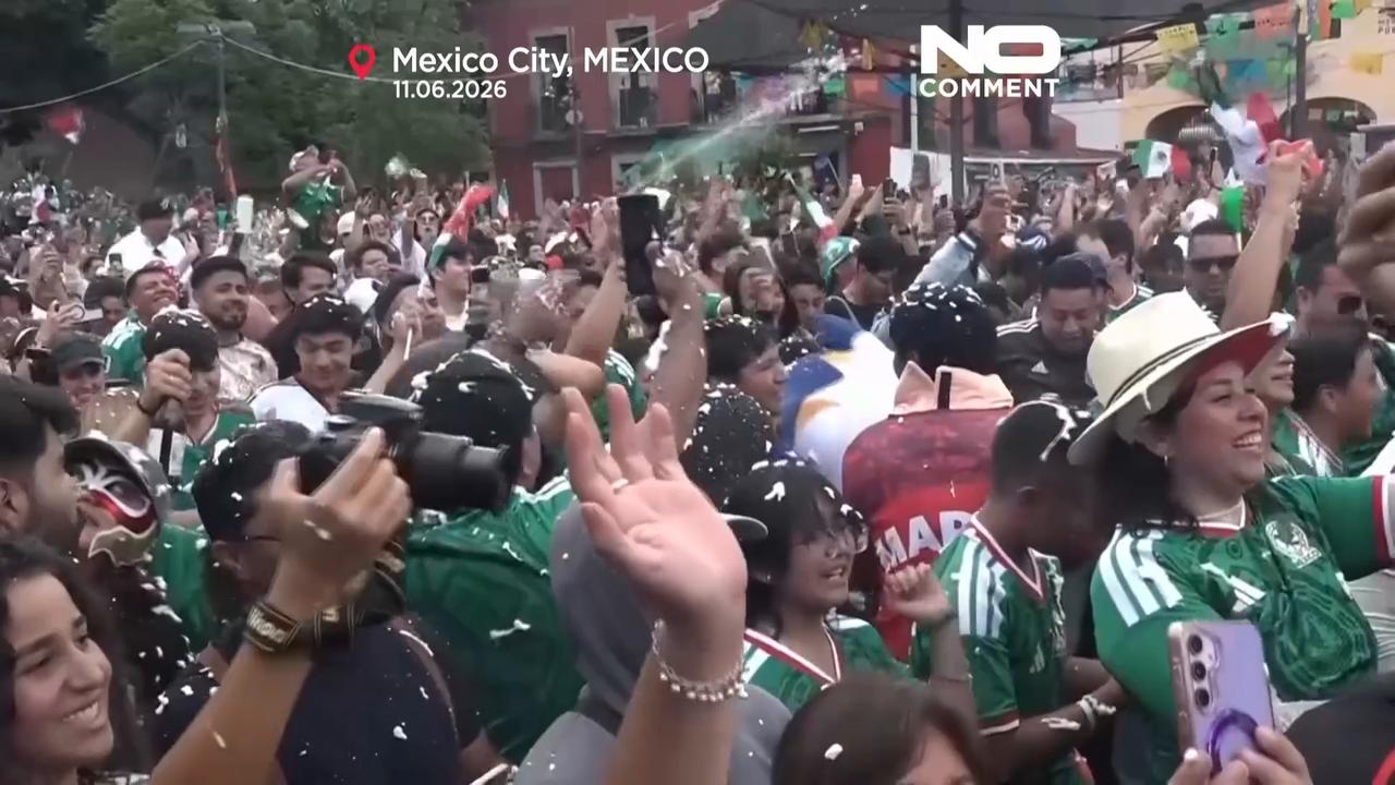 Video thumbnail for Mexico fans celebrate World Cup win over South Africa