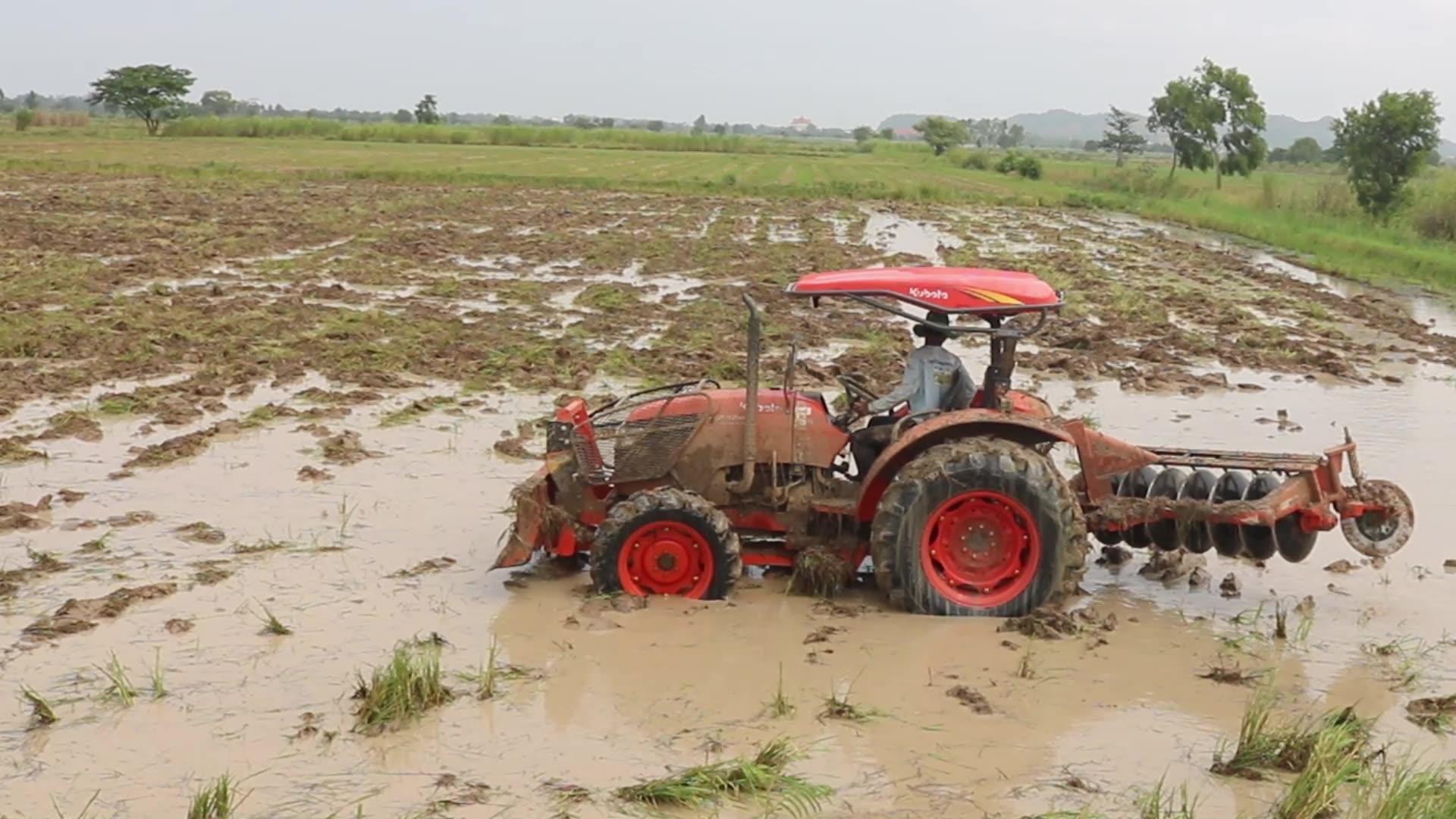 Video thumbnail for Famer drive tractor to plough soil in fiedl