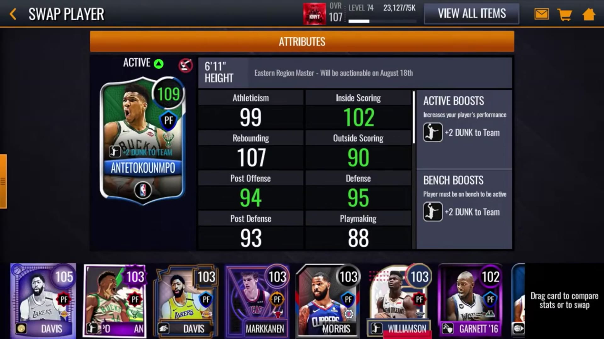 'Video thumbnail for knyt: insane half-court buzzer beater with 109 giannis! nba live mobile 20 gameplay'