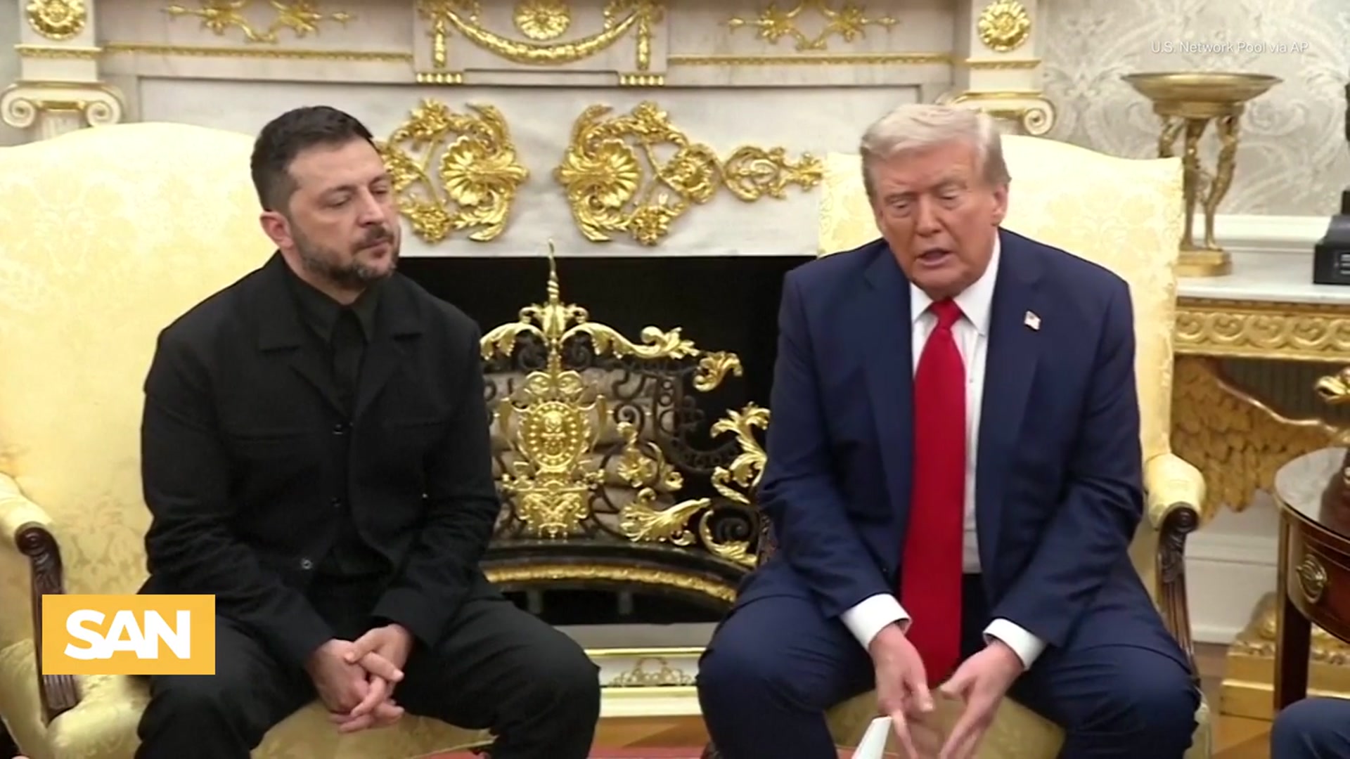 'Video thumbnail for Trump meeting with Zelenskyy more courteous, ends with vague promises'