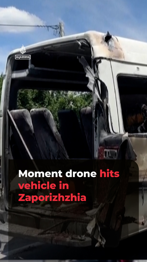 Video thumbnail for Moment drone hits vehicle in Zaporizhzhia