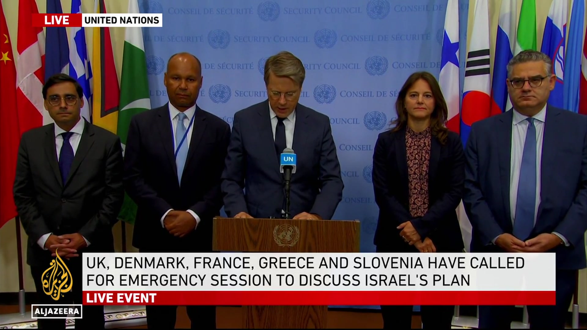 'Video thumbnail for Britain, Denmark, France, Greece, Slovenia: Israel must ‘reverse’ decision to seize Gaza City'