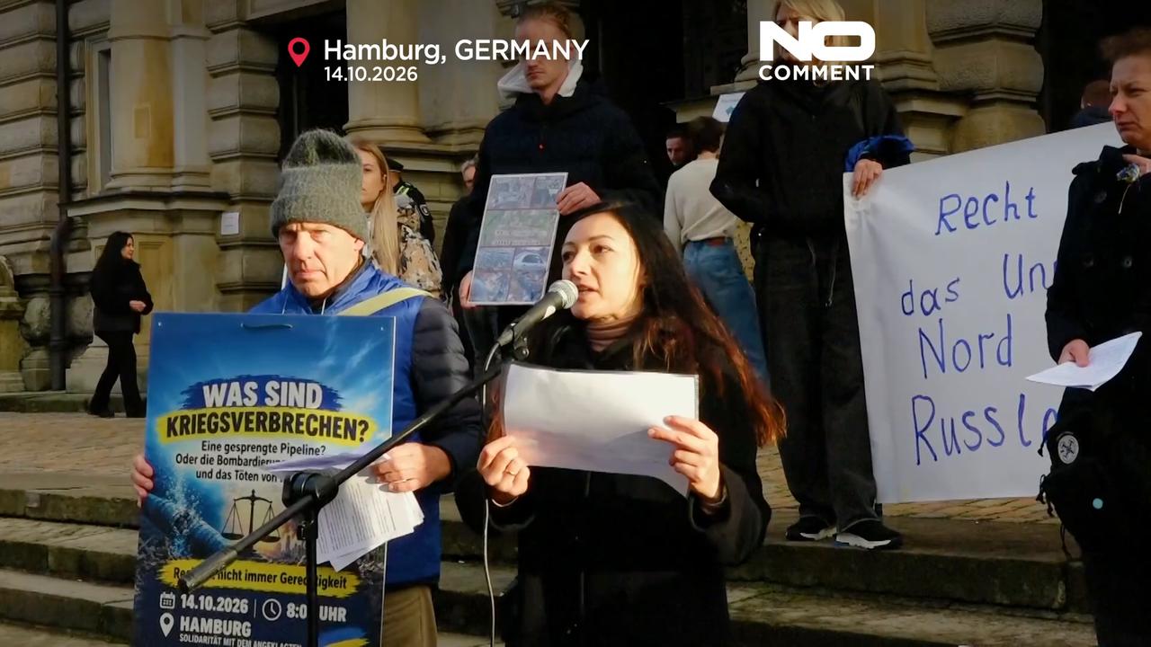 Video thumbnail for Germany: Supporters rally in Hamburg as trial opens over Nord Stream pipeline blasts