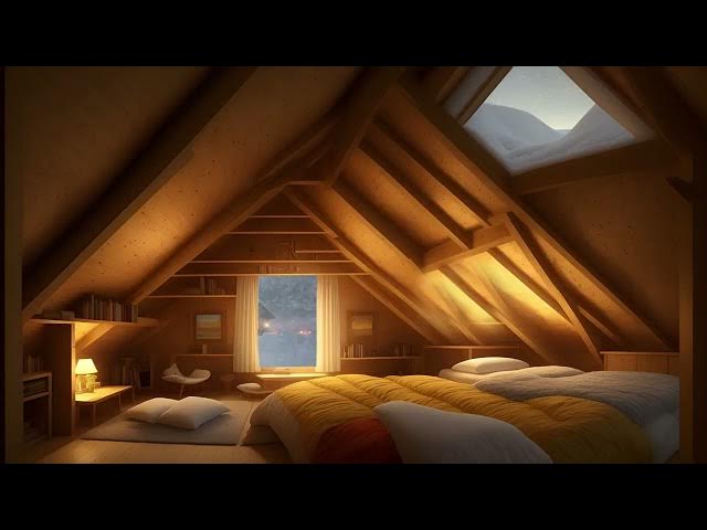 Video thumbnail for On a snowstorm night in a mountain resort cabin, the sound of strong wind and snow relaxes and a