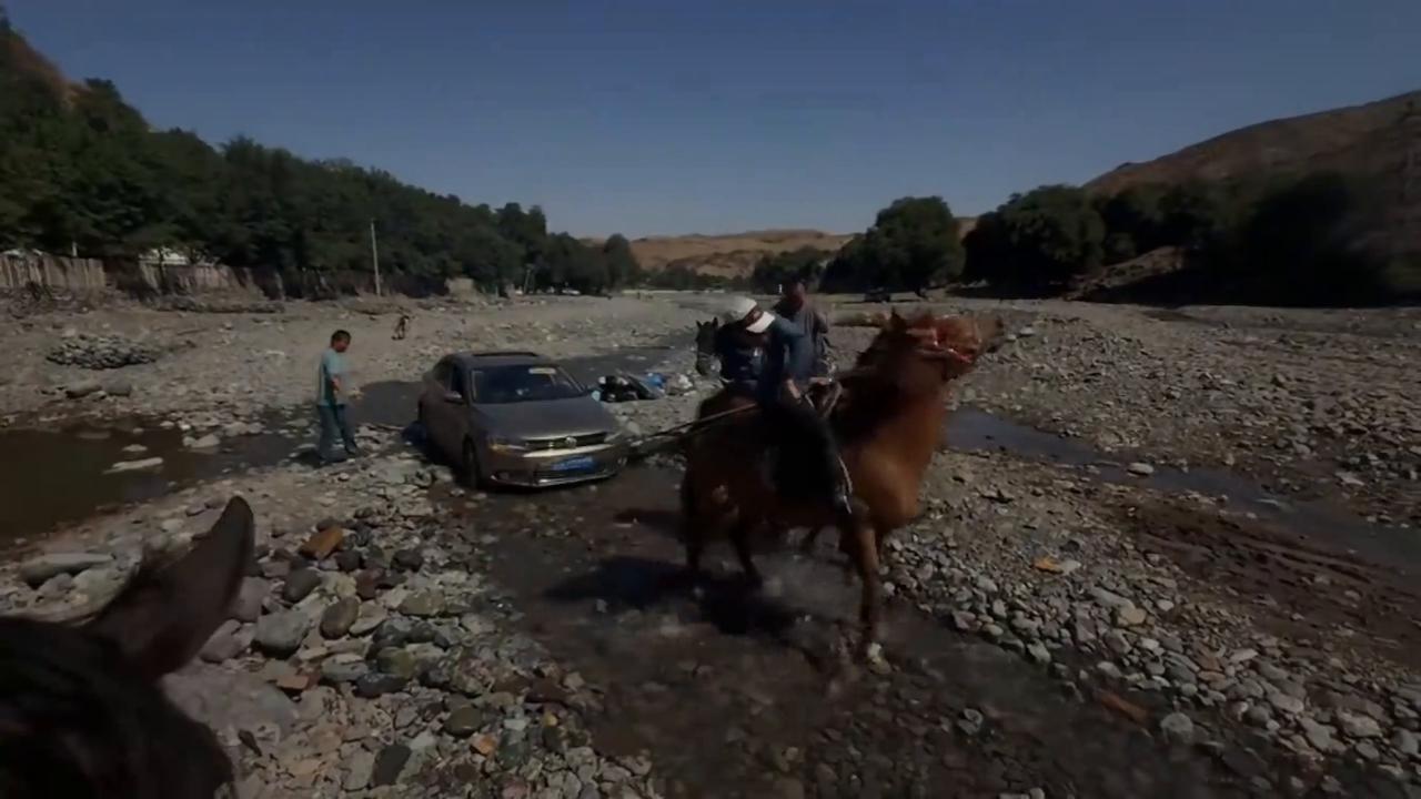 Video thumbnail for China: Horse used to pull stranded vehicle out of water in China.