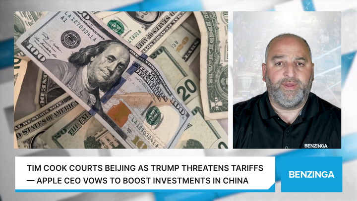 'Video thumbnail for Tim Cook Courts Beijing As Trump Threatens Tariffs — Apple CEO Vows To Boost Investments In China'