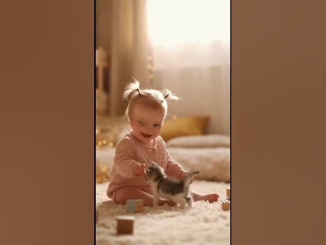 Video thumbnail for 🐱 Baby Girl Playing With a Kitty – Heart-Melting Cuteness! 🍼💖 #cuteanimals #adorablevideos #baby