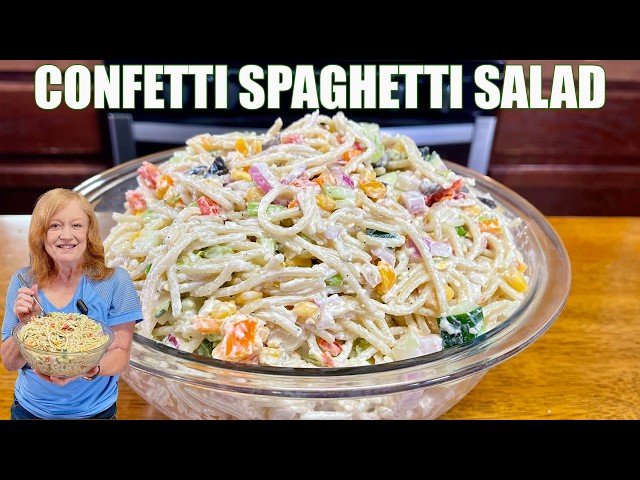 Video thumbnail for CONFETTI SPAGHETTI SALAD A Cool Summer Salad Side Dish
