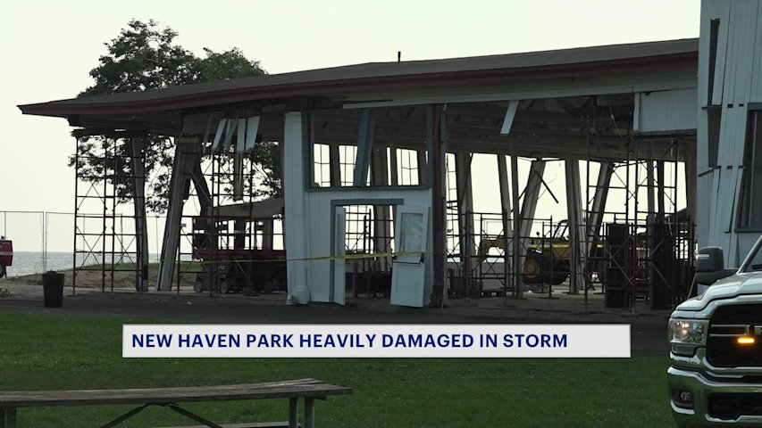 Video thumbnail for 'Worst damage I've seen.' New Haven park heavily damaged in storm as historic building gets knocked off foundation