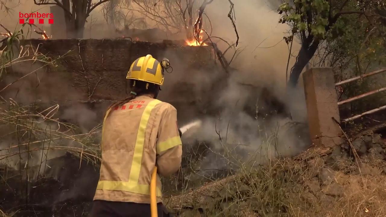 Video thumbnail for Spain: Catalonia firefighters battle Carme wildfire (2).