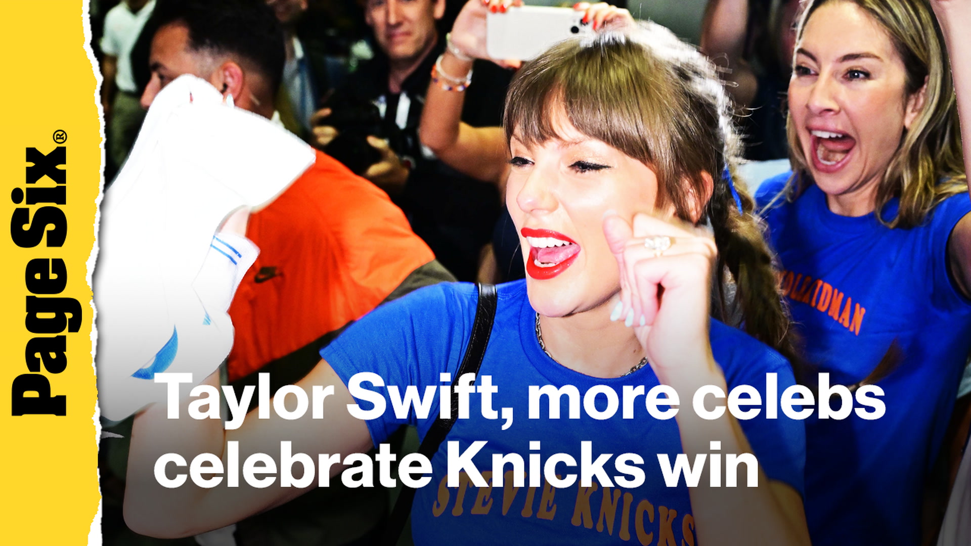 Video thumbnail for Taylor Swift and more celebs got rowdy after Knicks win Game 4 of NBA Finals