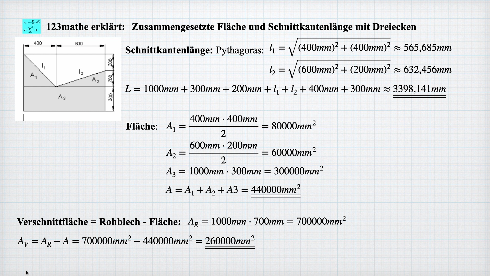 'Video thumbnail for Dreiecke: zusammengesetzte Fläche, Schnittkantenlänge '