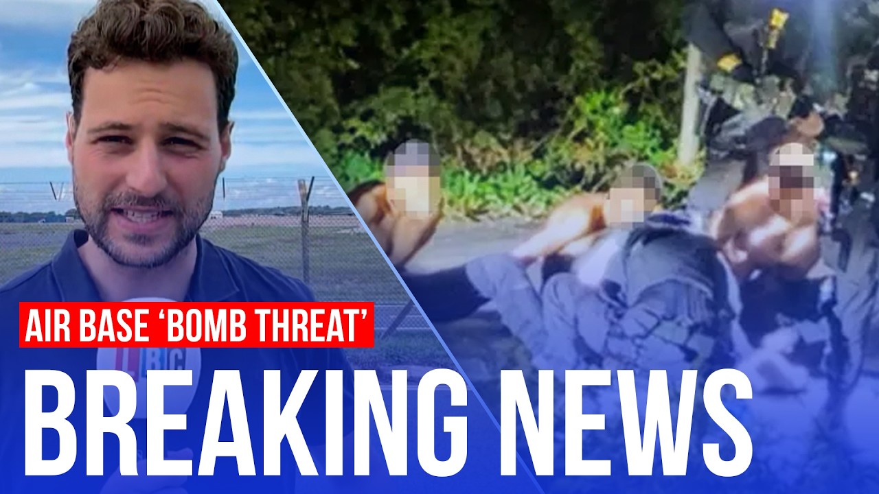 Video thumbnail for Men arrested over air base 'bomb threat' revealed to be British nationals