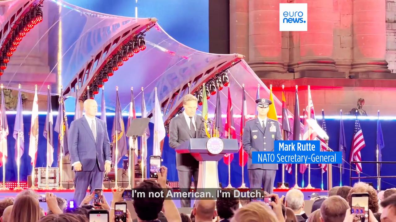 Video thumbnail for US marks 250th anniversary in Brussels with messages of transatlantic solidarity