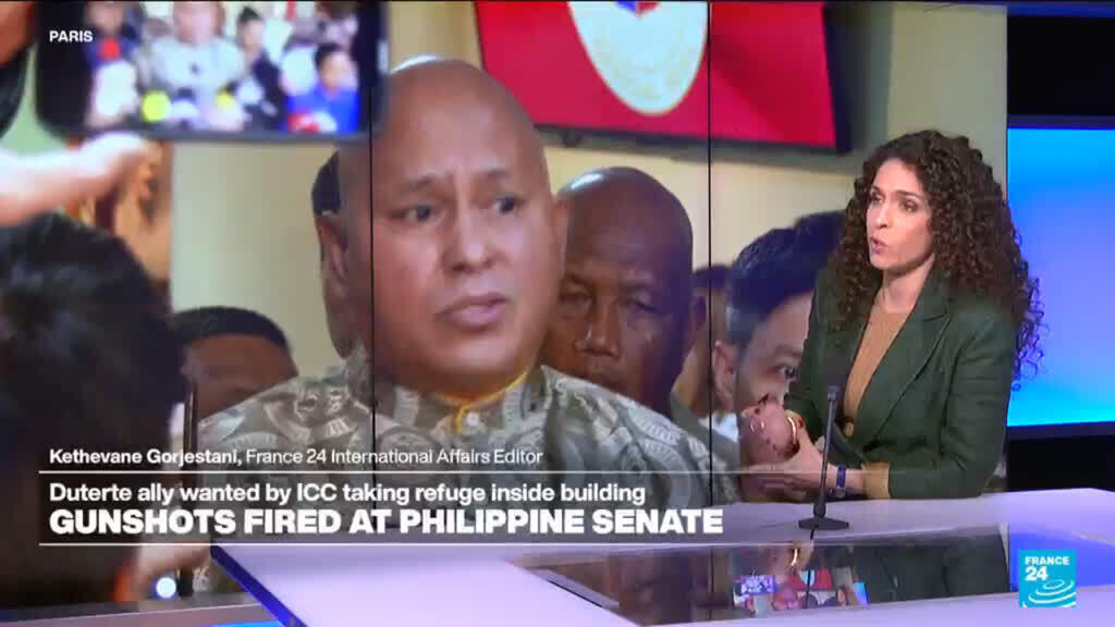 Video thumbnail for Gunshots fired in standoff at Philippine Senate over ICC suspect