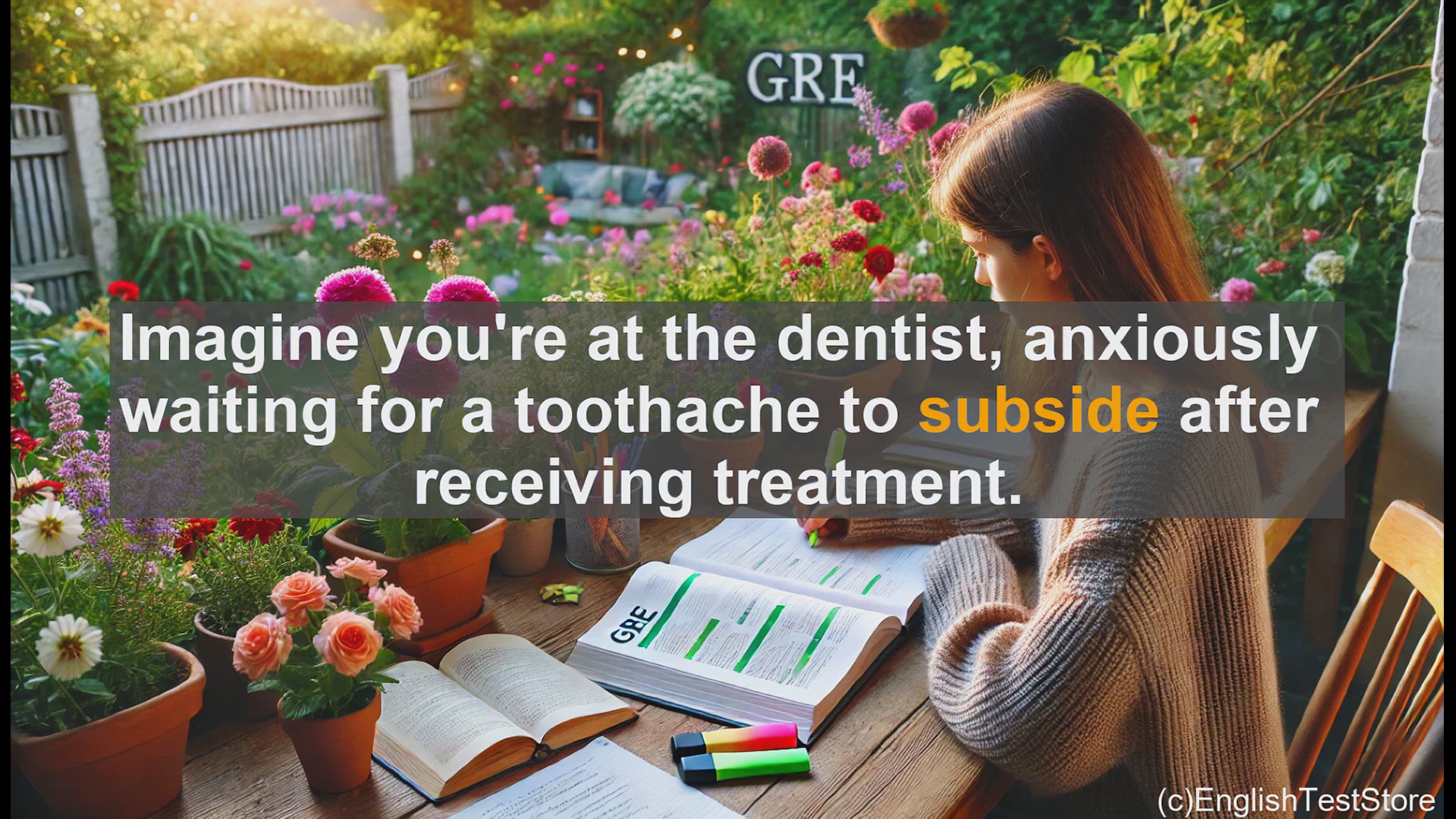'Video thumbnail for GRE Vocabulary Lesson: Exploring the Word 'Subside' - Mastering GRE Vocabulary'