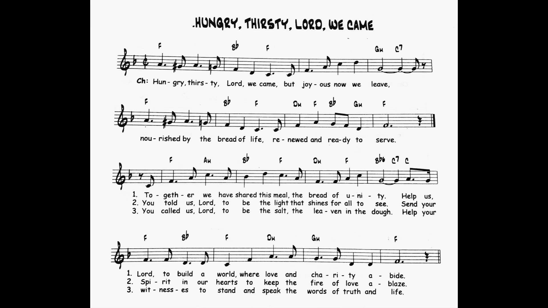 'Video thumbnail for Hungry Thirsty Lord We Came - Catholic Mass Song Sheet Music'