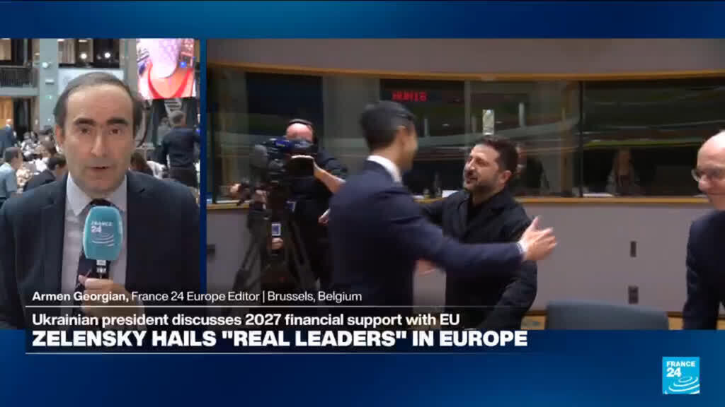 Video thumbnail for Zelensky hails "real leaders" in Europe, blasts Trump's diesel deal with Russia