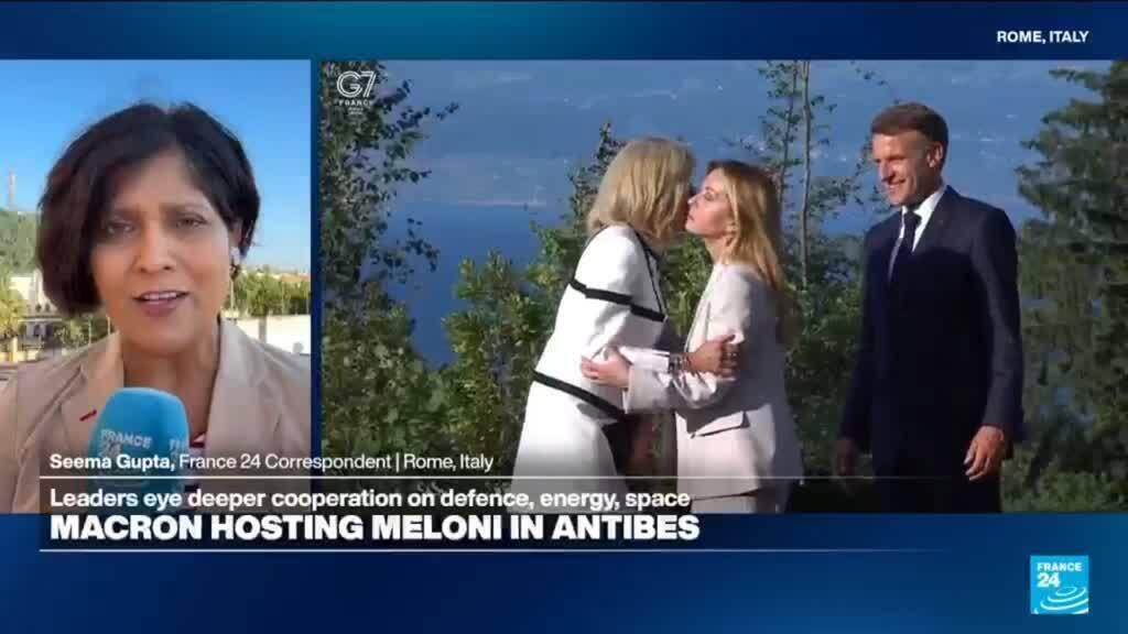 Video thumbnail for France's Macron hosts Italy's Meloni after Trump rift