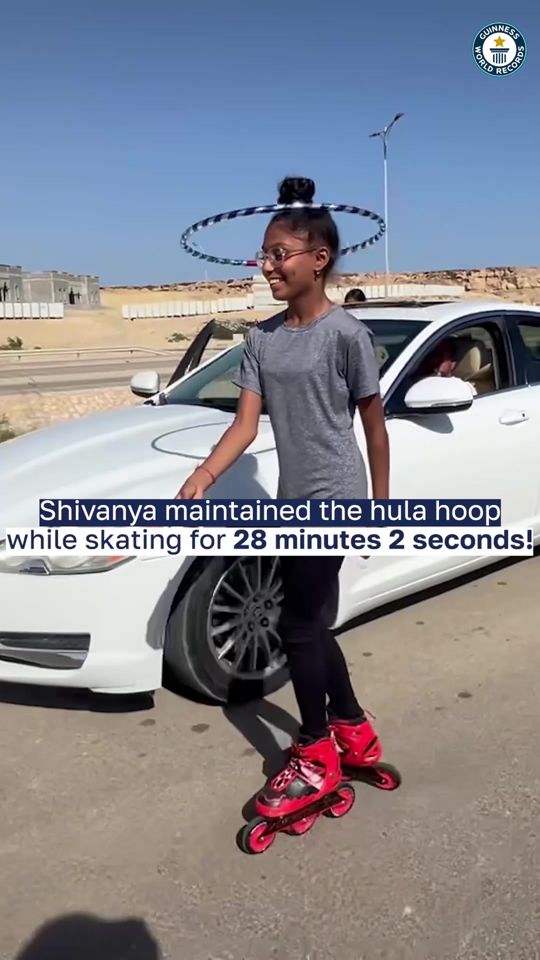 Video thumbnail for Longest duration roller/inline skating while hula hooping around a hair bun  28 minutes and 2 seconds by Shivanya Prashanth