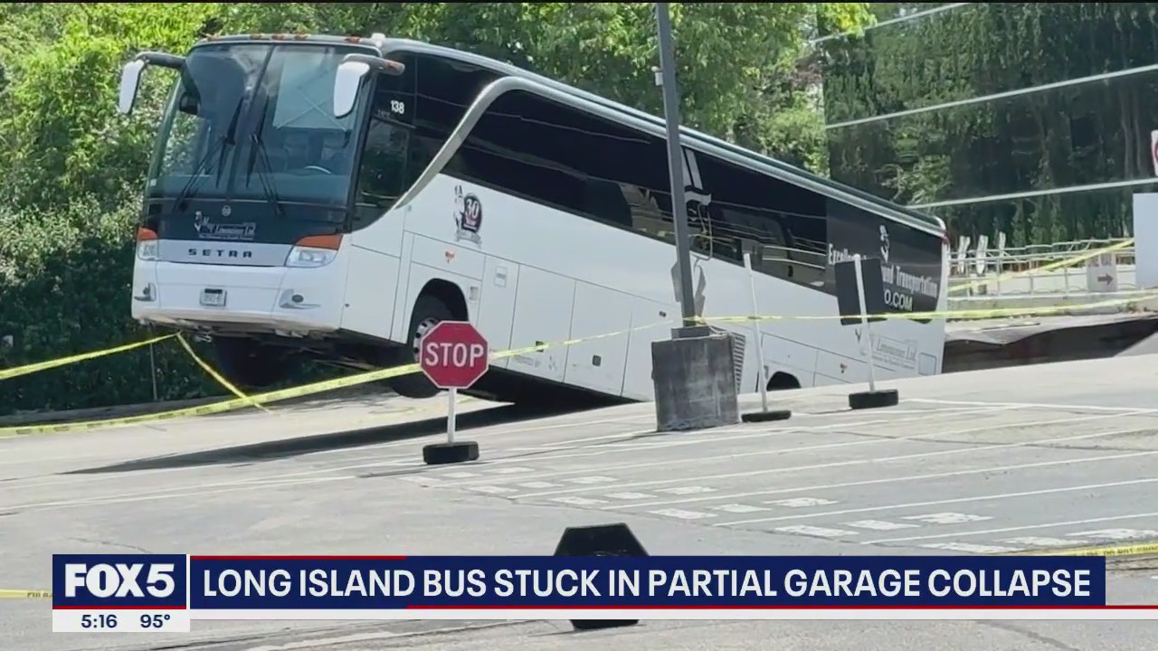 Video thumbnail for Cars remain trapped after bus falls through LI parking garage