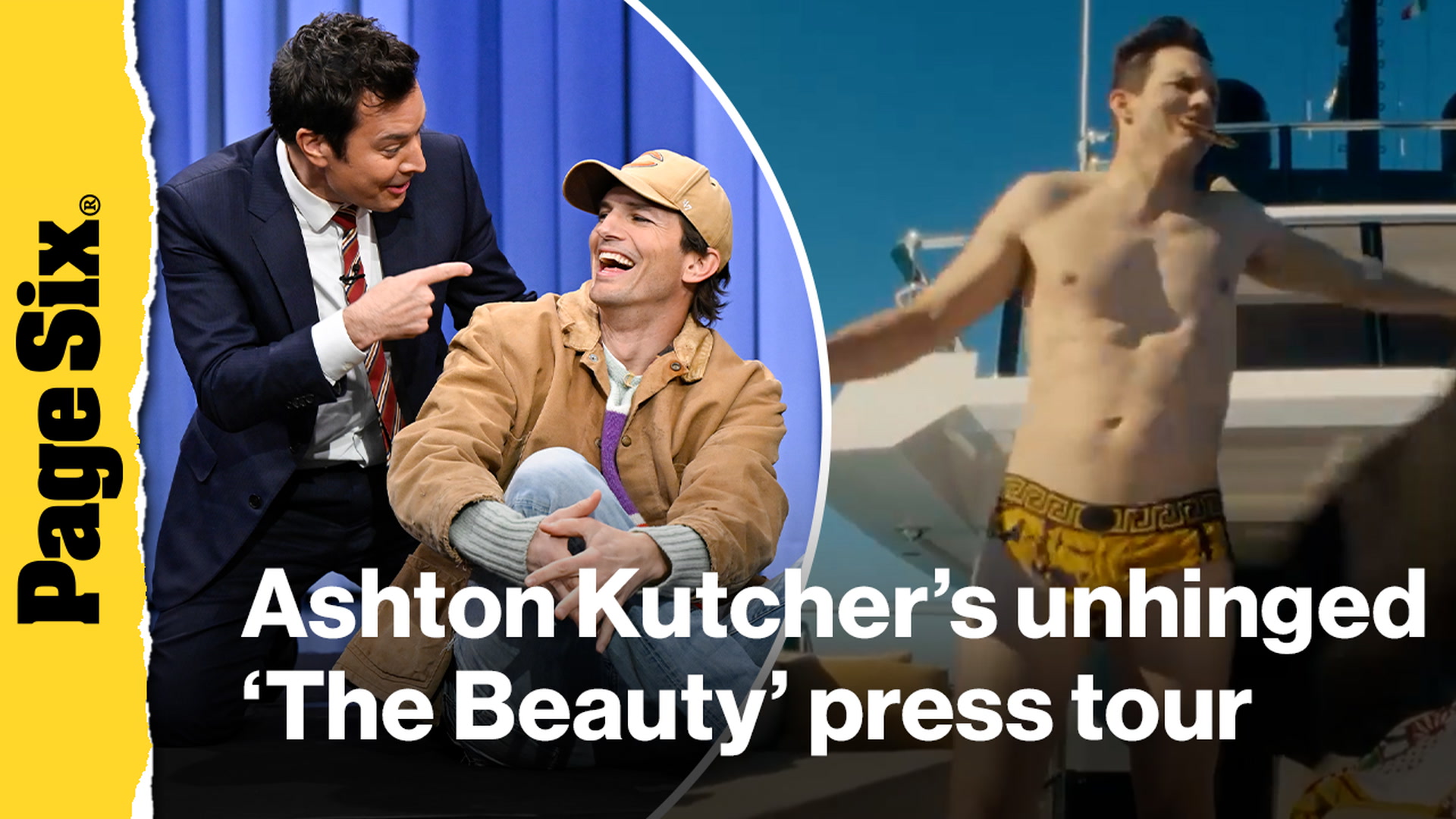 Video thumbnail for Ashton Kutcher's most unhinged 'The Beauty' press tour moments | Viral Press Tours