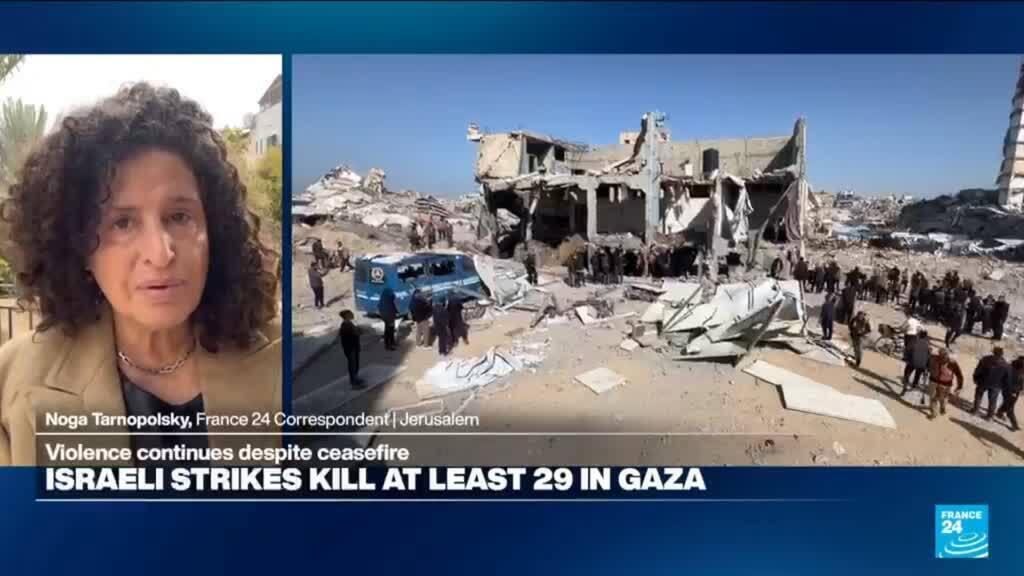 Video thumbnail for Israeli strikes on Gaza kill dozens as violence continues despite ceasefire