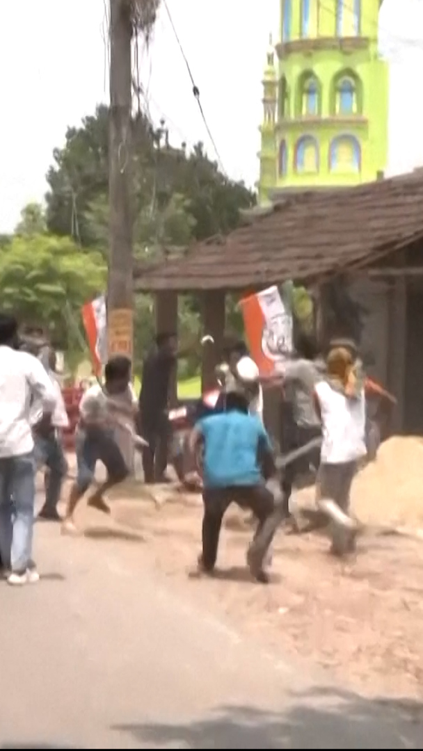 Video thumbnail for Rival party workers fight on election day in India’s West Bengal