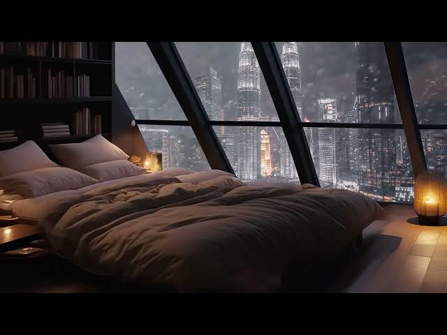 Video thumbnail for A blizzard night in a comfortable apartment, the sound of wind and snow, and the city night view,