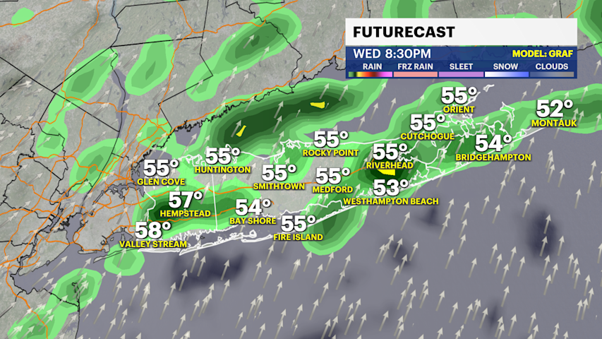 Video thumbnail for Clouds and showers for Long Island with a strong gusty wind