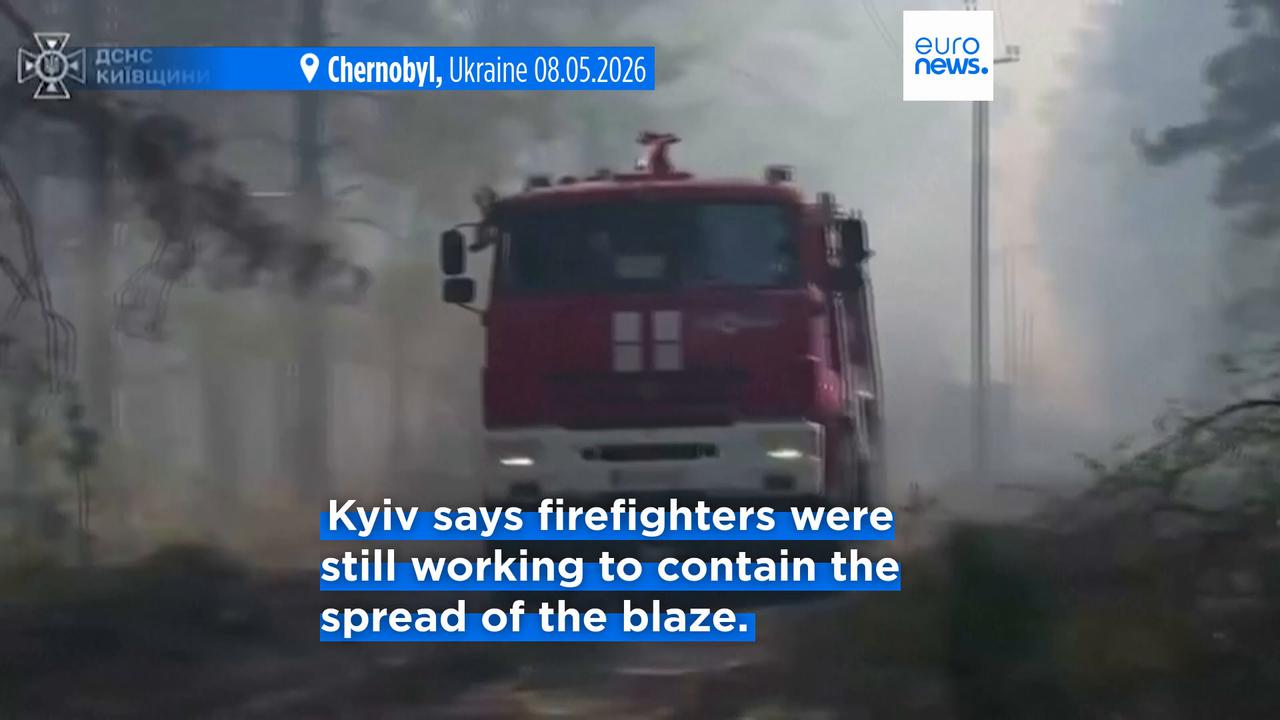 Video thumbnail for Large forest fire burning in Chernobyl exclusion zone after drone crash, Kyiv says