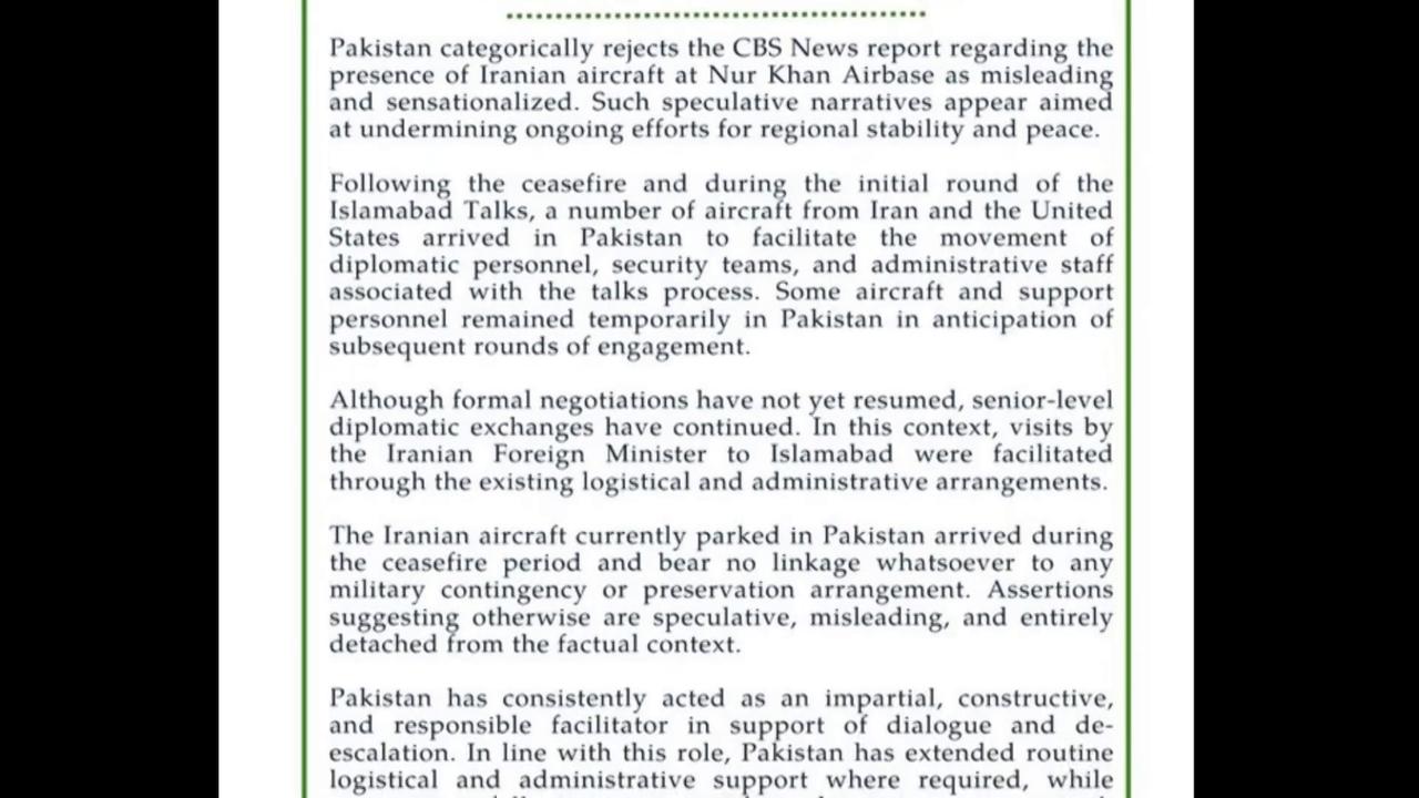 Video thumbnail for Pakistan: Officials reject Iranian aircraft report in Islamabad.