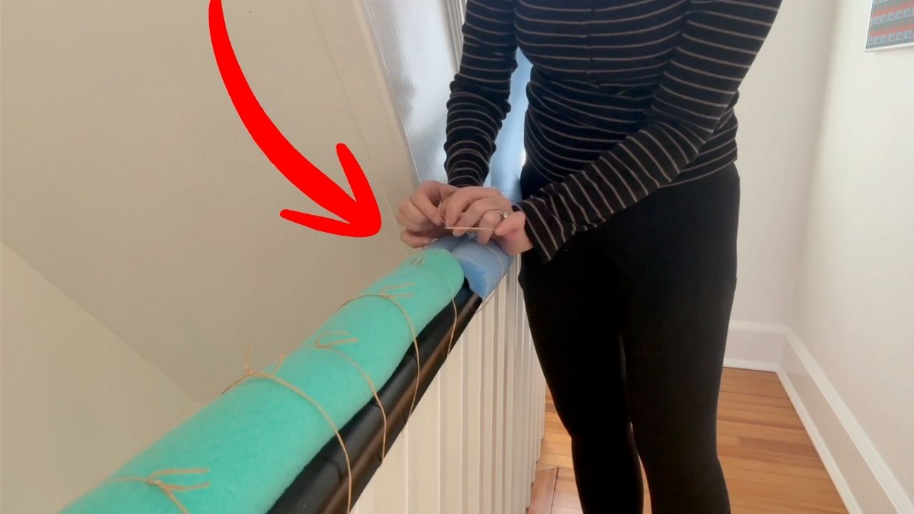 Video thumbnail for Wrap a pool noodle around your stair railing - this is BRILLIANT!