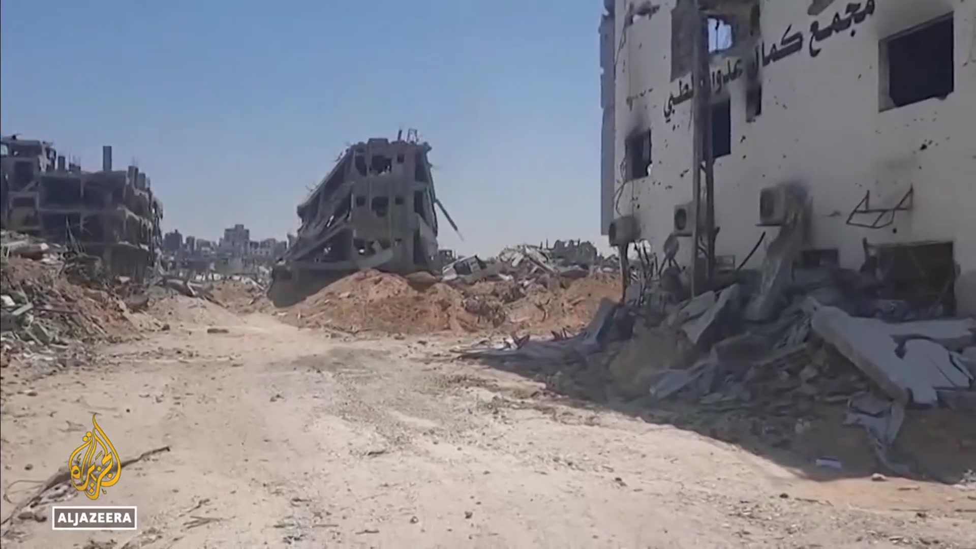 'Video thumbnail for Israeli strikes flatten northern Gaza neighbourhoods, leaving hospitals and homes in ruins'