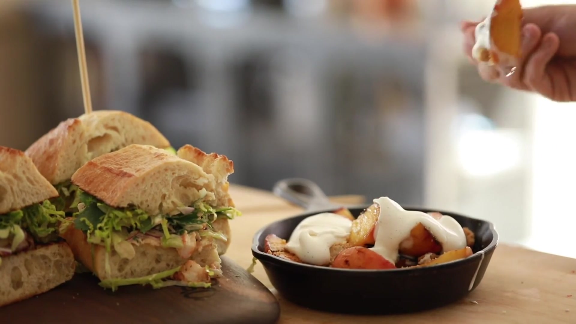 'Video thumbnail for Surf & Turf Tortas w/ Grilled "Peaches & Cream"'