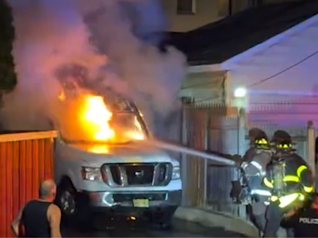 Video thumbnail for Video shows Kearny firefighters knock down vehicle fire from spreading to nearby garage