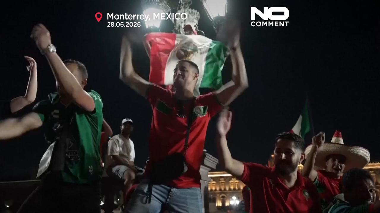 Video thumbnail for Morocco fans light up Monterrey before Netherlands knockout clash
