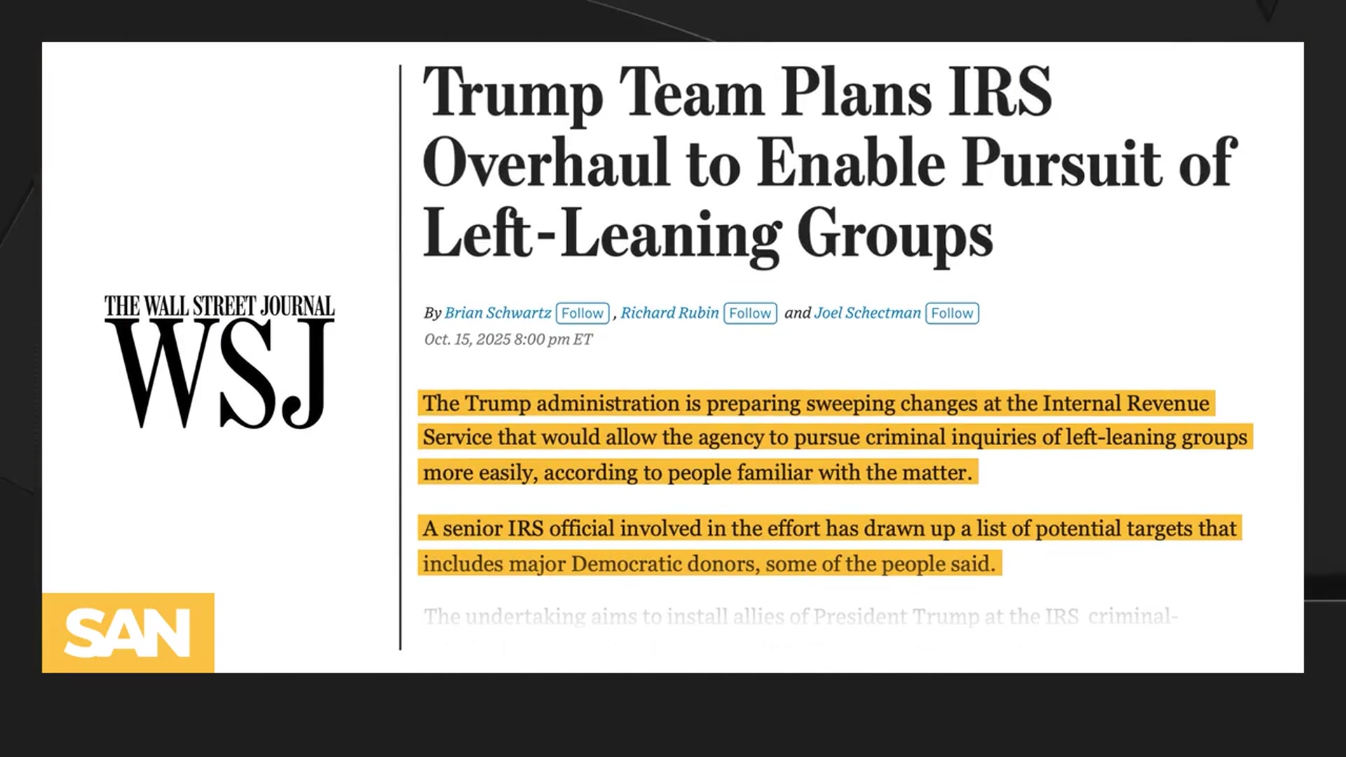 'Video thumbnail for IRS seeks to investigate Democratic donors, senior official made a target list'